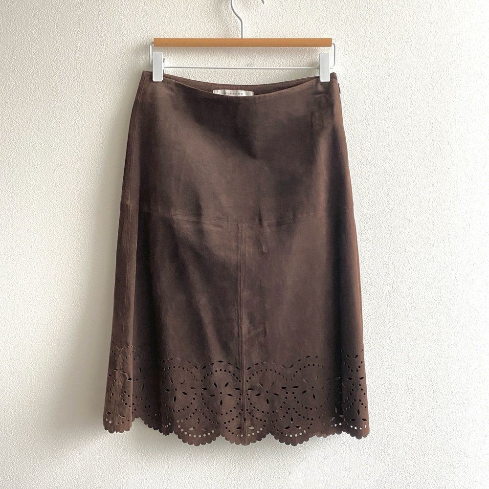 Anthropologie Allegory Eyelet Detail Suede Leather Skirt